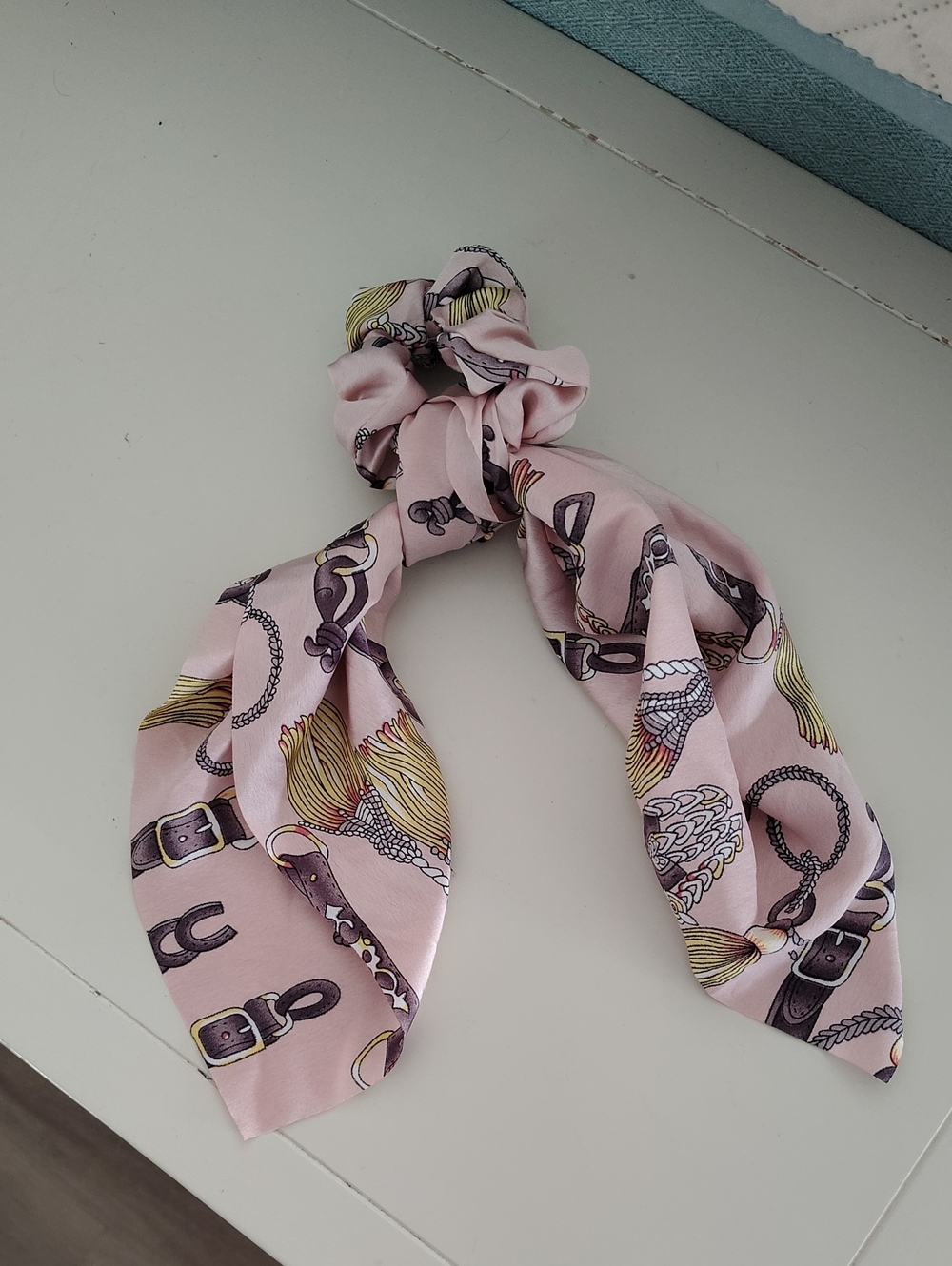 Designer Look Equestrian Print Neck Scarf And Scrunchie